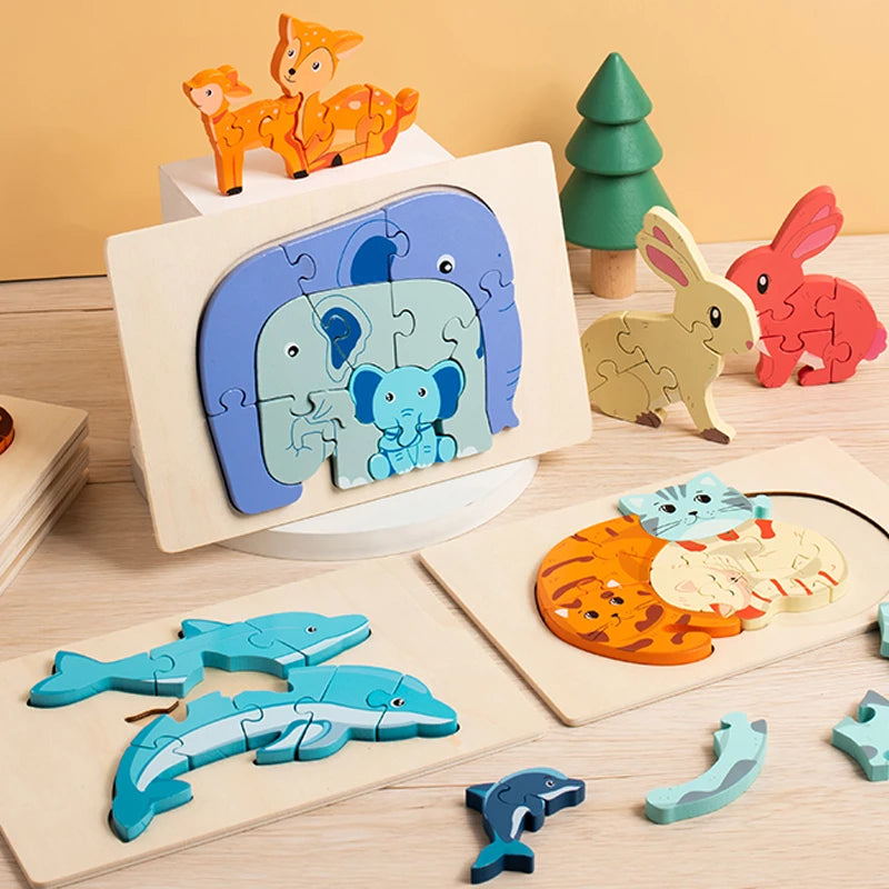 Animal Puzzle™ – Ontdek & Leer – Cartoon Houten Puzzel
