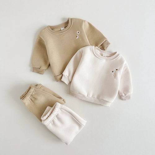 Mini Fashion™ - Warm & Comfortabel - Trainingspak met Bloemenborduursel