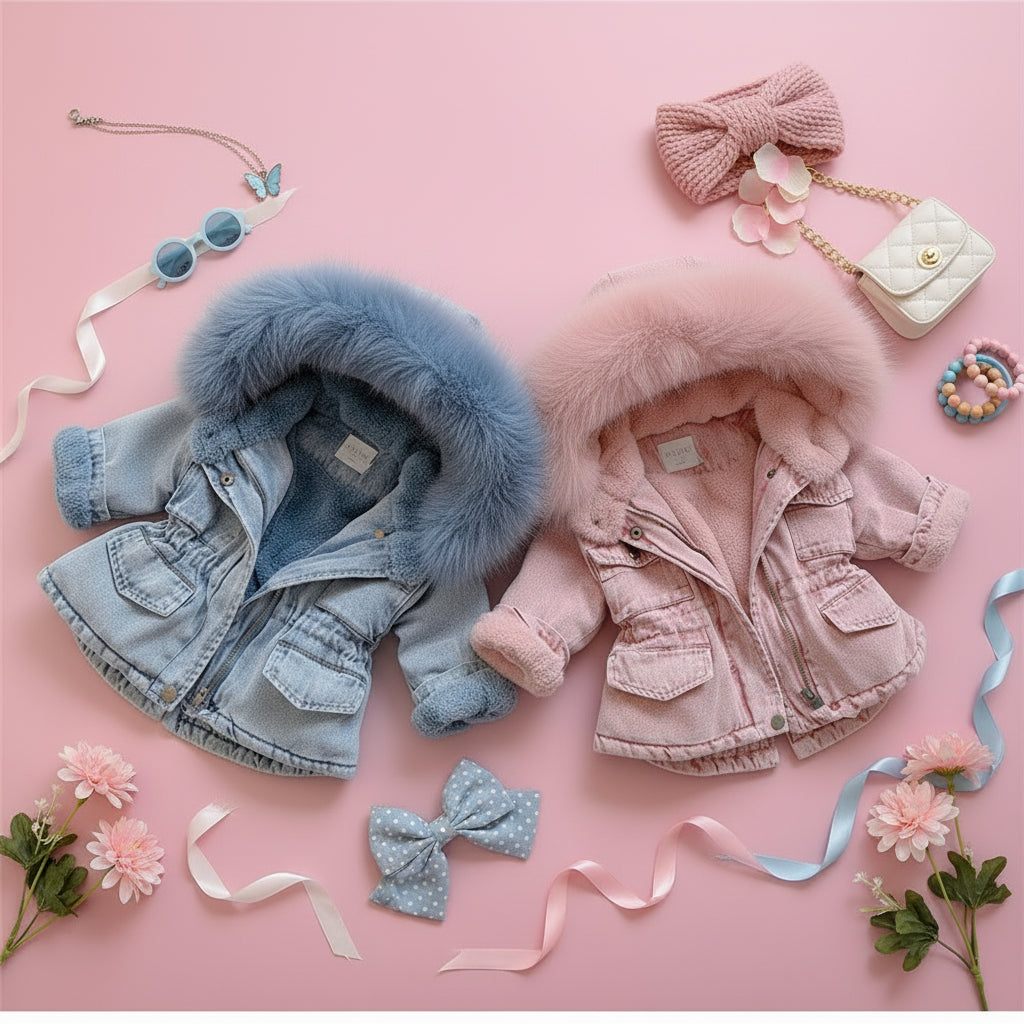 FurDream – Denim Look – Winterjas met Capuchon