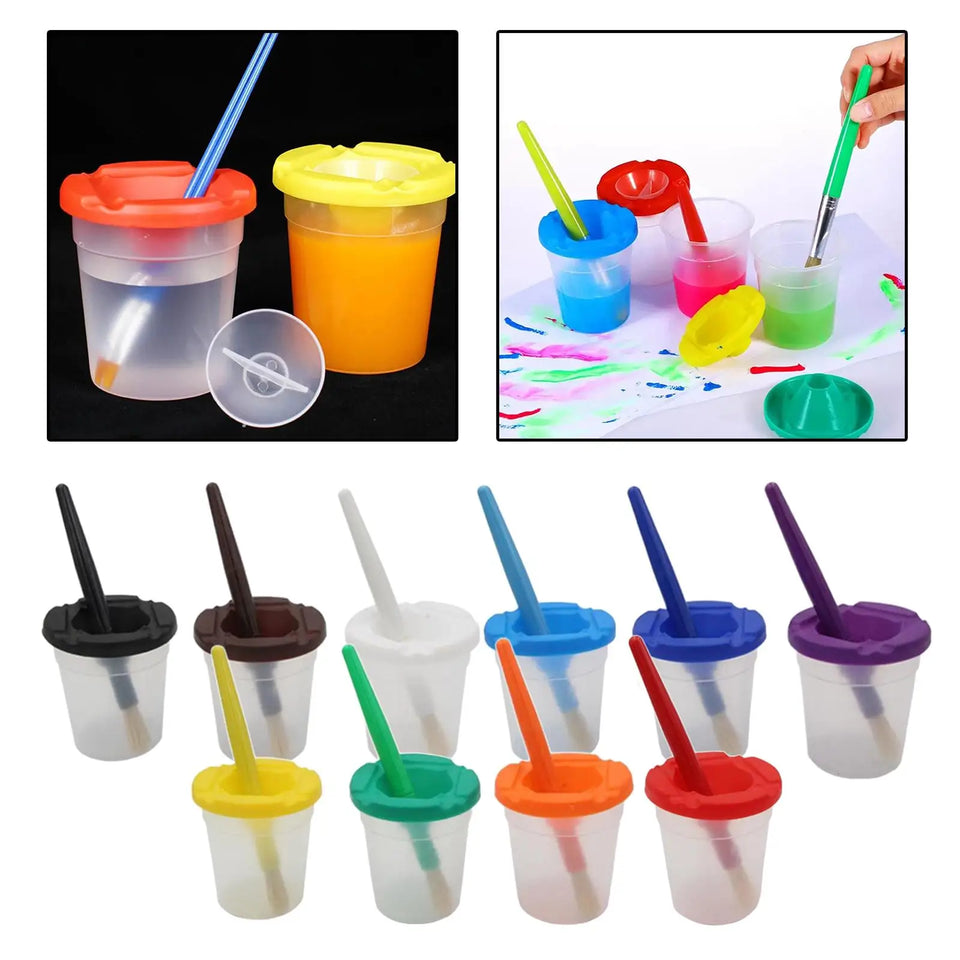 Anti-Spill Paint Cups™ - Verfavontuur zonder gedoe - Kinderverfbekers met deksel & kwast