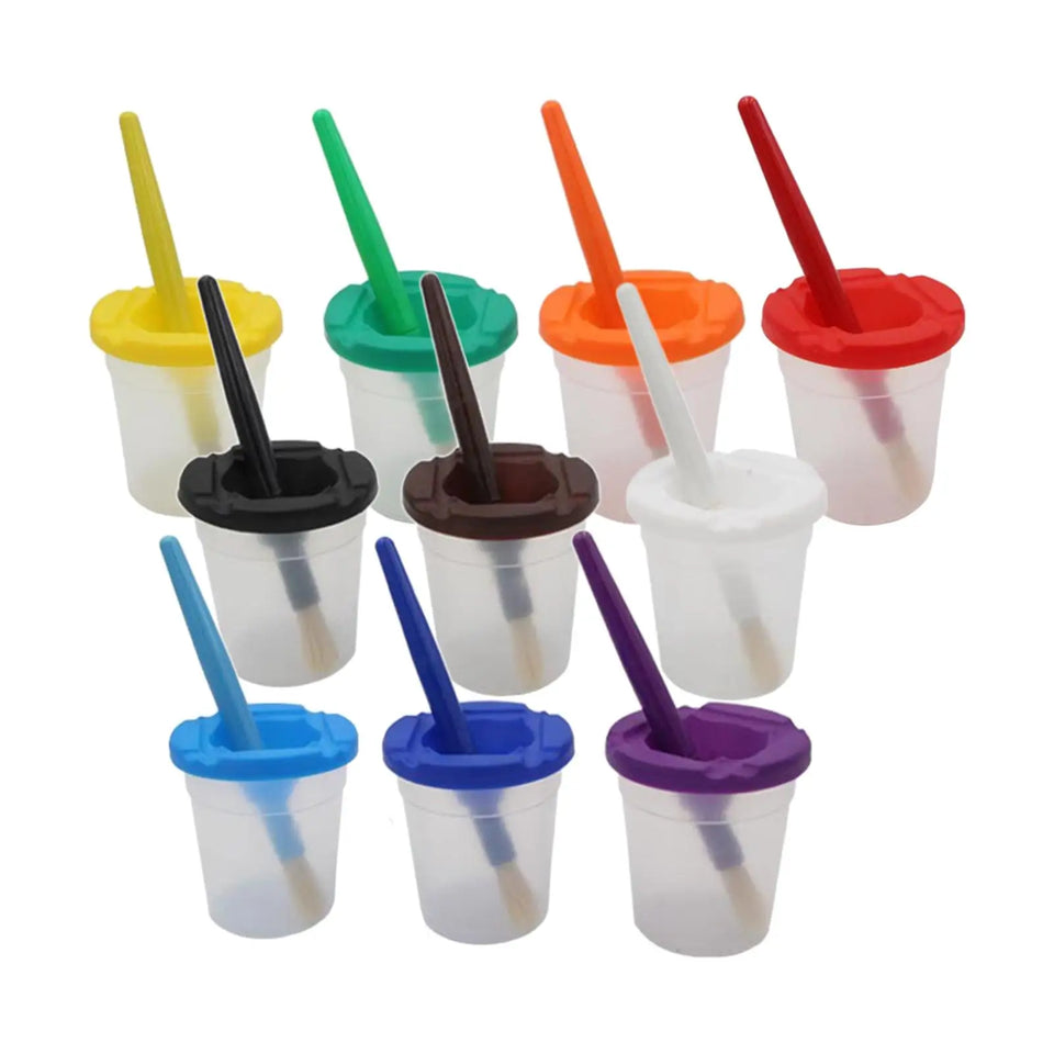 Anti-Spill Paint Cups™ - Verfavontuur zonder gedoe - Kinderverfbekers met deksel & kwast