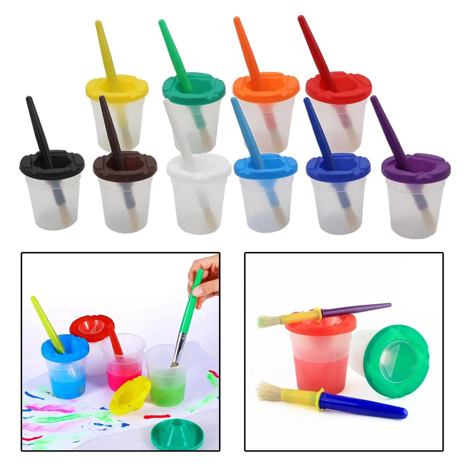 Anti-Spill Paint Cups™ - Verfavontuur zonder gedoe - Kinderverfbekers met deksel & kwast